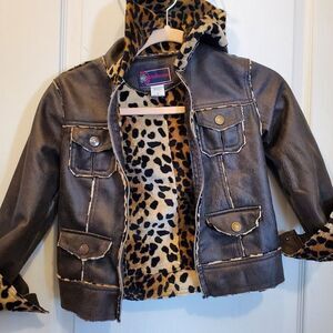 Dollhouse Faux Leather Leopard coat with hood - girls Small